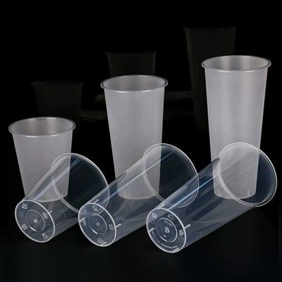 U Shaped Flat Bottomed Transparent Frosted 90mm PP Plastic Cup With Lid For Milk Tea Juice