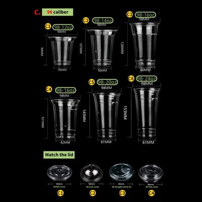 Boba Milk Tea Coffee Shop12/14/16/20oz Pet Cups With Lids Disposable