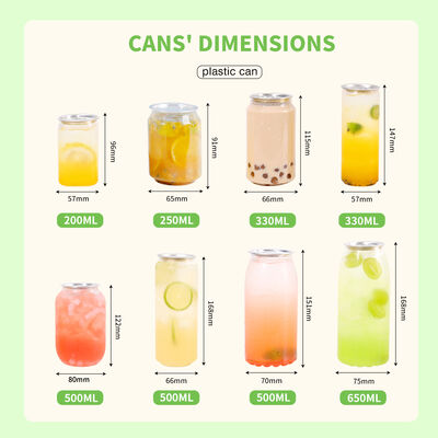 Eco Friendly Transparent 250ml 330ml 500ml Pet Beverage Cans with Aluminum Lid