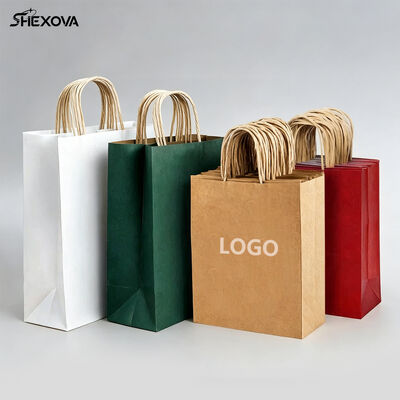 Customizable White And Brown Kraft Paper Bag With Handles Paper Bags For Shopping