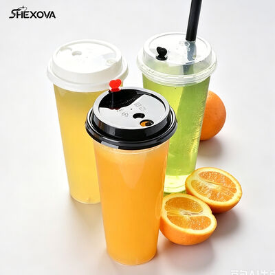 Custom Logo U-shaped Flat bottom PP Plastic Cups clear and frosted  for Juice Soda Tea