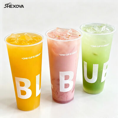 Custom Logo 500Ml 700Ml Plastic Hard U Shape And Flat Cups With Lids For Cold Coffee Smoothies