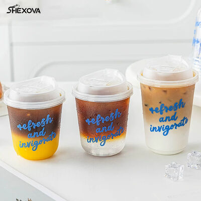 Custom Logo Clear Frosted Disposable  Plastic Cups with PP Lid for Beverage Take Away