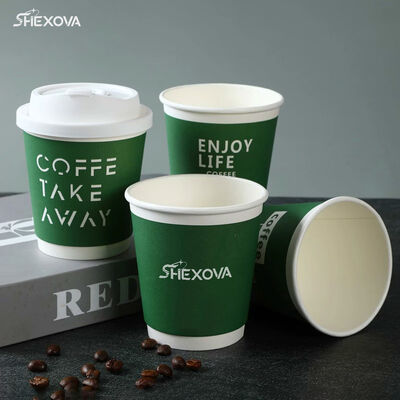 Eco Friendly Double Layer Lnsulated  Paper Cups With Lid for Hot Drink Juice Milk Tea