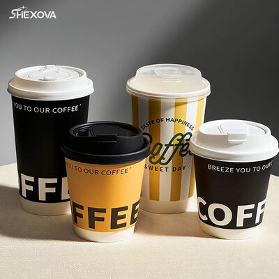 Disposable Custom Logo Dubble/Single Paper Cups with PP Lid for Take Away Coffee Milk Tea