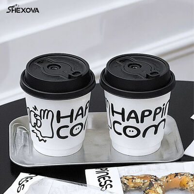 Eco-Friendly Custom Print Logo Double Wall Coffee Paper Beverage  Cups For Hot Drinks