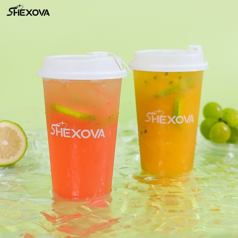 U Shaped Flat Bottomed Transparent Frosted 90mm PP Plastic Cup With Lid For Milk Tea Juice