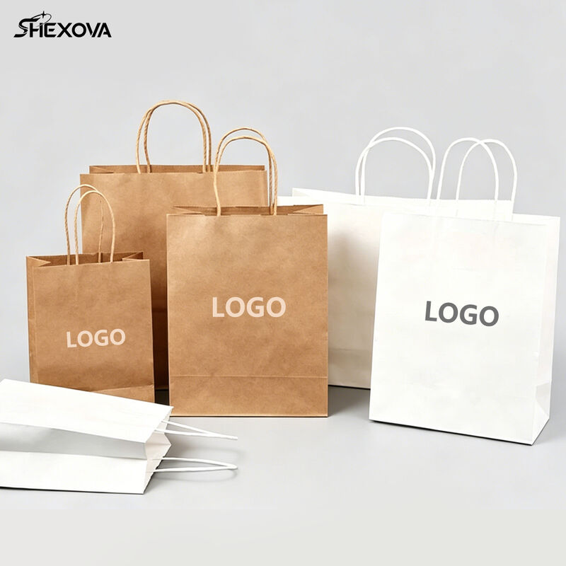 Custom Logo Recyclable Takeaway Kraft Paper Bag With Handles For Drink