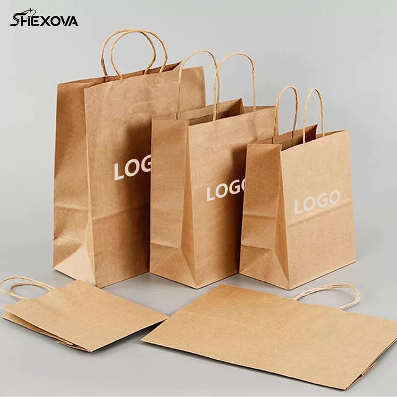Eco Friendly Custom Kraft Paper Bags With Sturdy Handless For Takeway Fast Food Gift Shopping