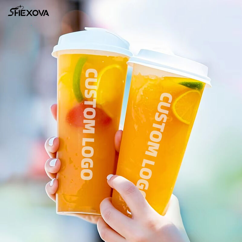 360ml 500ml 600ml 700ml Custom Logo PP Plastic Cups Clear and Frosted for Cold Juice Soda Bubble Tea