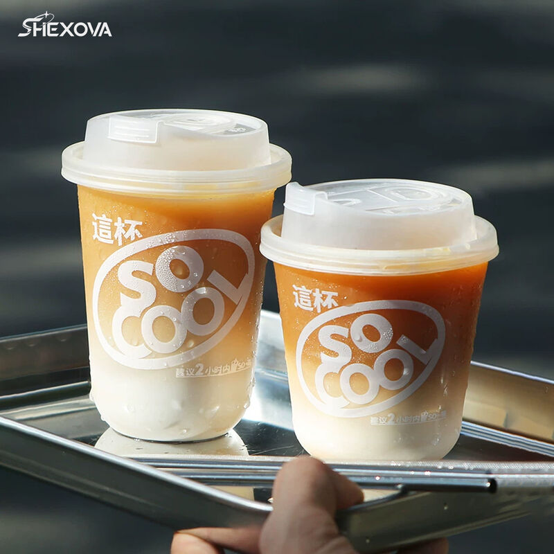 Wholesale Custom Logo Disposable U Flat Plastic Cups With Lid For Juice Soda Coffee 