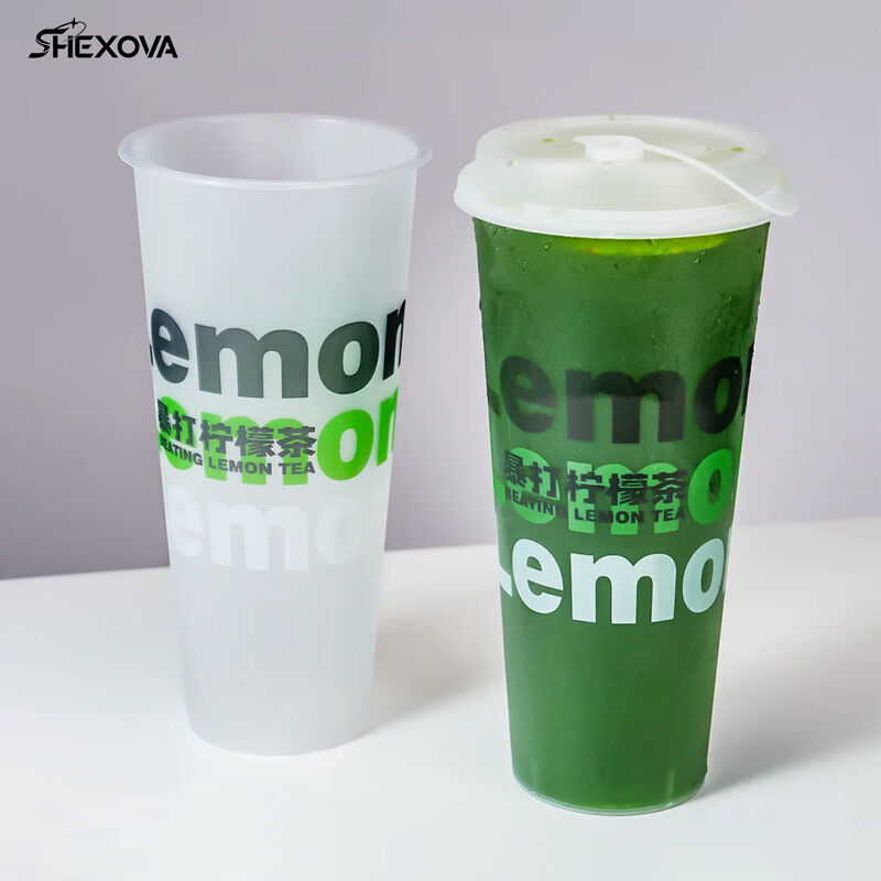 360ml 500ml 600ml 700ml Custom Frosted Clear Plastic Cups with Lids For Drinks Wholesal