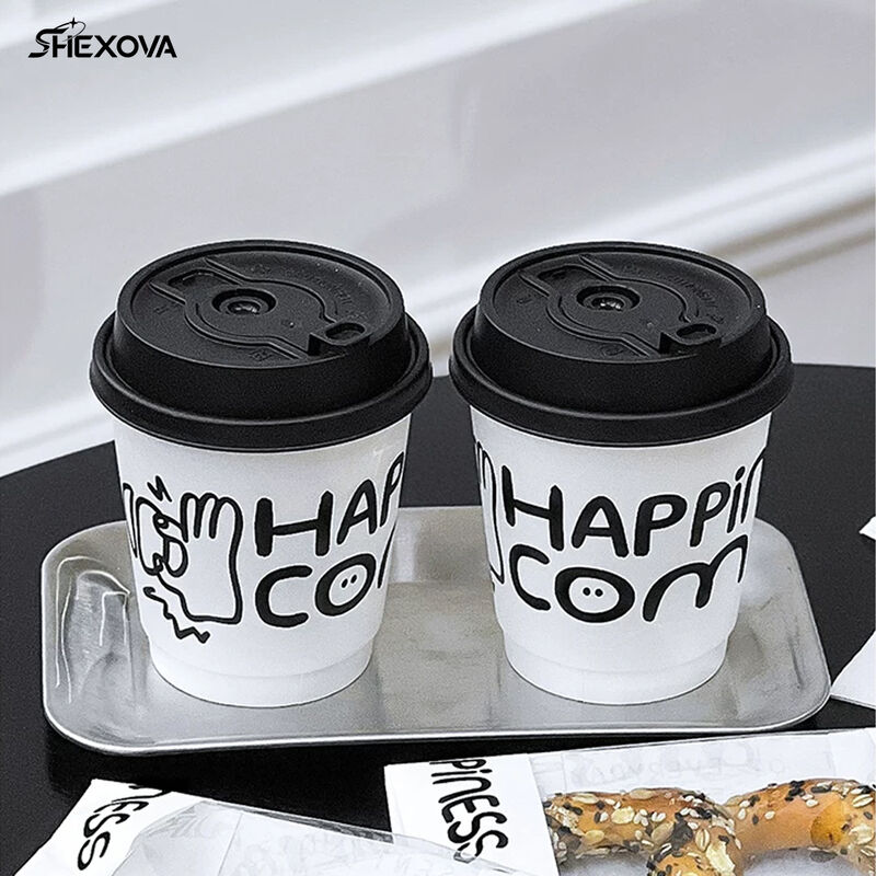 Eco-Friendly Custom Print Logo Double Wall Coffee Paper Beverage  Cups For Hot Drinks